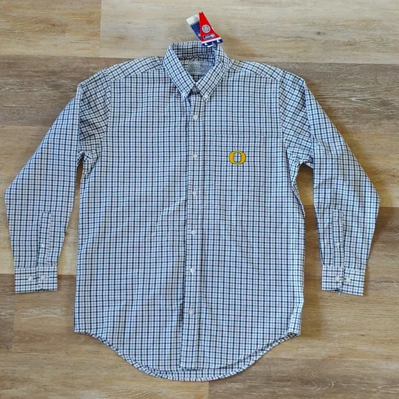 oregon ducks dress shirt Cutter & Buck Oregon Ducks- Skyline Recycled Gingham Mens Long Sleeve Button Down Dress Shirt in Black/Elemental Grey